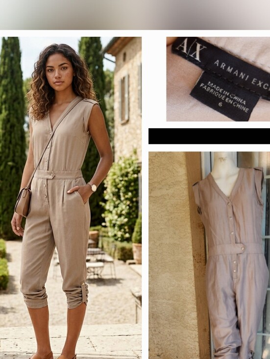 Armani Exchange Pants - Armani Exchange Taupe Sleeveless Button-Front Jumpsuit